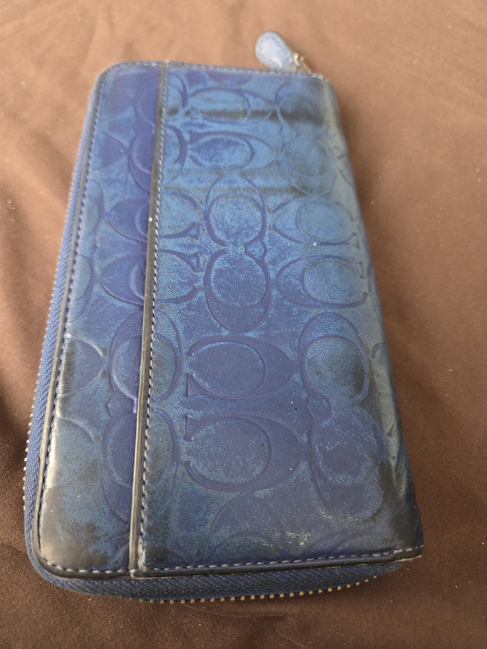 Coach Blue Signature Zip Around Wallet